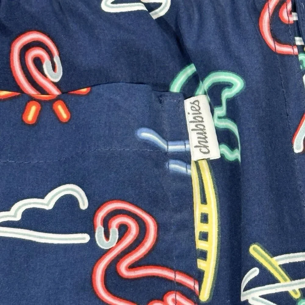 Chubbies The Neon Lights Swim Trunks Mens L 5.5” Lined Navy Flamingo